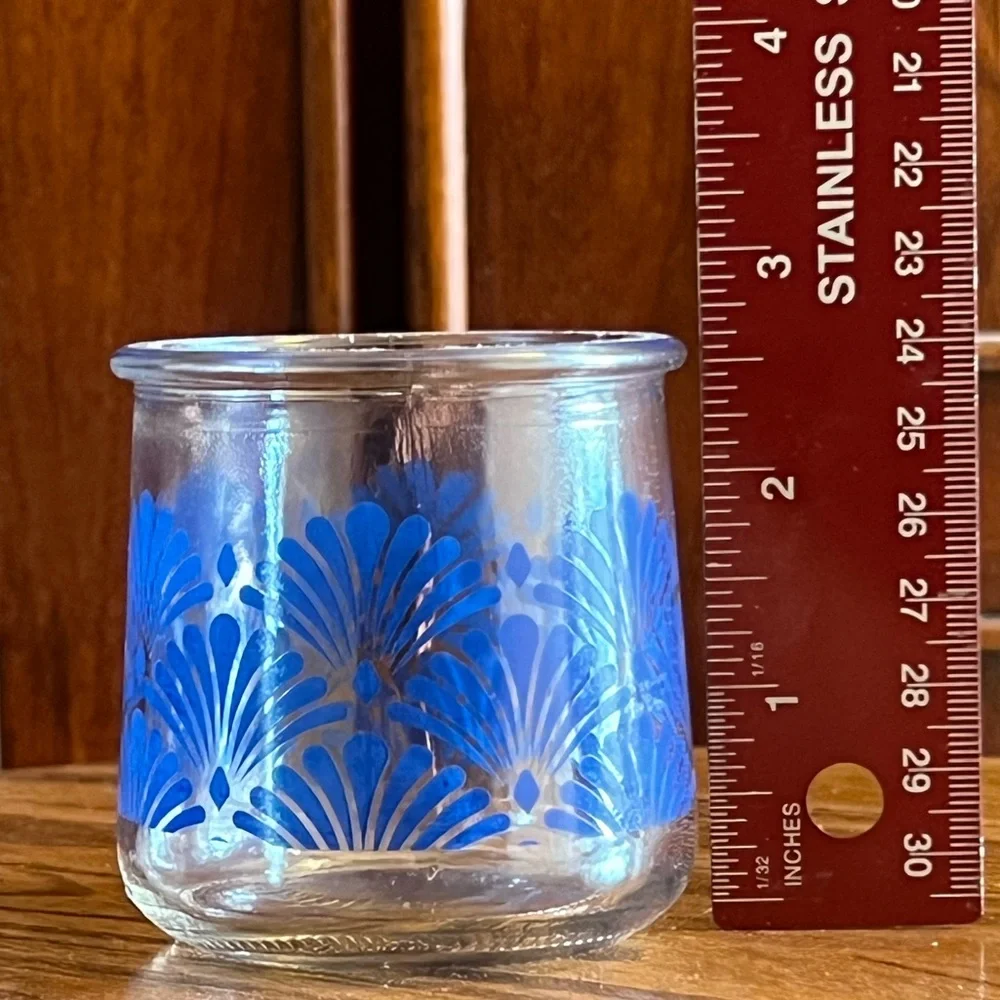 Lot of 4 Yoplait Oui Blue Art Deco Fan Jars Limited Edition - Picture 5 of 5